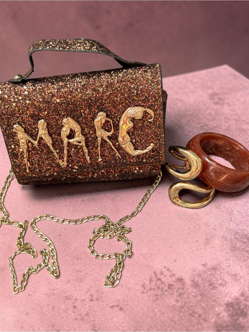 Glitter Crossbody Bag in Bronze